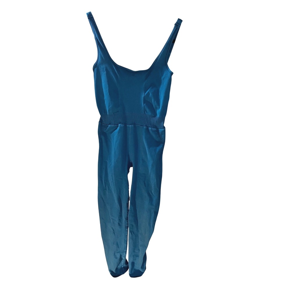 FP Movement Good Karma Jumpsuit Teal Blue Seamless Crisscross Back Yoga S/M